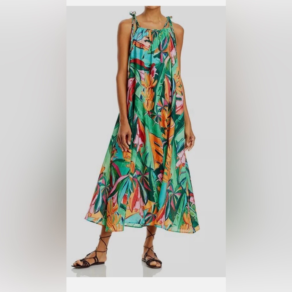 FARM Rio Green and Orange Tiered Sundress